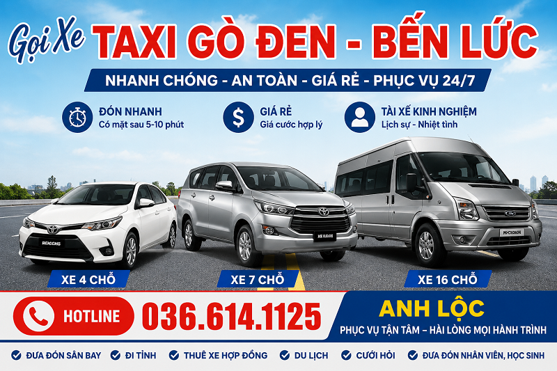 Xe taxi gò đen - bến lức 4 chỗ